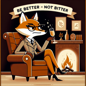 A studious female fox sitting in a leather recliner. Toasting wi...