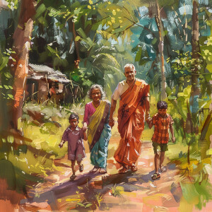 Indian  2024 grandparents and kids going for walk in park in Ker...