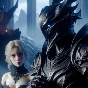 Caranthir-Ar-Fieniel from the Witcher kneels down before Queen T...