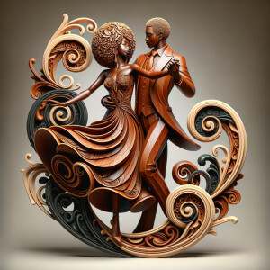 3d wood and porcelain sculpture of an Afrocentric woman with a m...