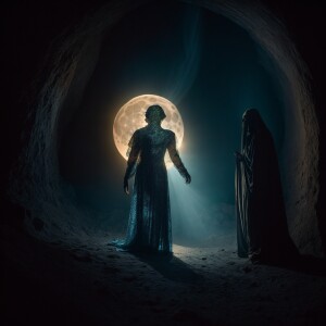 Capture a photograph of a spectral, mythological moon miner mate...