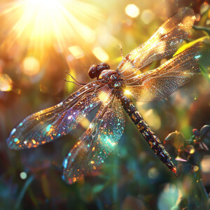 Quantum energy dragonfly sparkling in the sun light