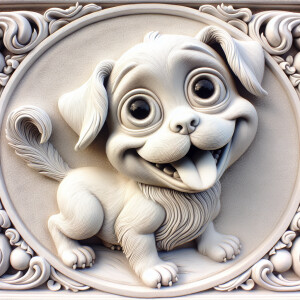 3d bas relief of a funny puppy