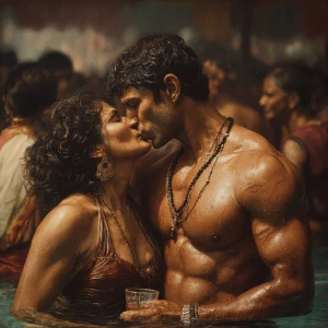 Hyperrealism, photo painting .a indian criminal sweaty muscular...