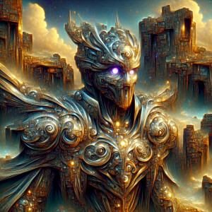 In a supernatural chic post-apocalyptic world, a towering figure...