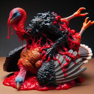 A detailed scene where the Carnage symbiote is engulfing a turke...