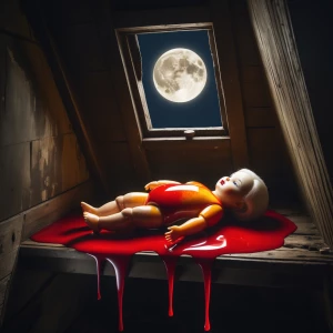 In a shadowy attic room, illuminated only by the soft glow of th...