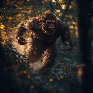 A humanoid looking haircovered sasquatch running fast through th...