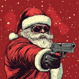 Santa Claus in sunglasses as the godfather of the mafia. Use car...
