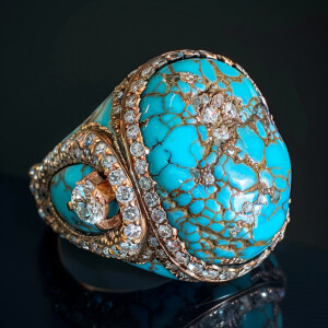 Turquoise Ring with clear diamonds