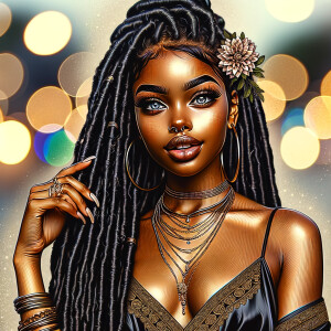 Street art style of a beautiful African American slim thick tan...