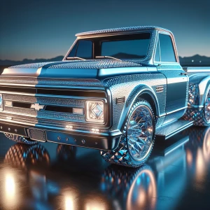 A futuristic C10 Chevrolet truck sleekly shaped from diamond. Th...