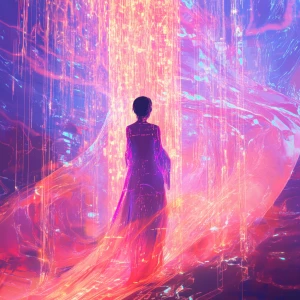 In the shimmering digital realm of a fabled virtual concert, an...