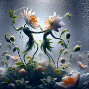 Two flowers that look like humans dancing in the rain