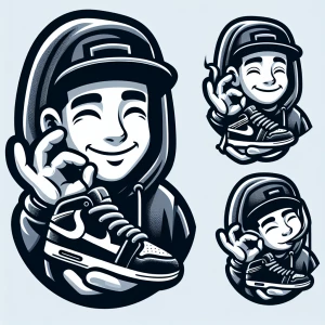 an animated man wearing cap and hoodie, his holding a sneakers,...