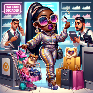 A chibi-style glossy portrait of an African American woman in he...