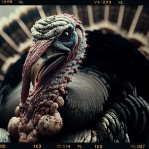 "Create a realistic image of a wild Turkey with an intimidating,...