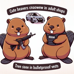 Милые бобры сидят и грызут автомобиль ниссан с фаллоимитаторами...