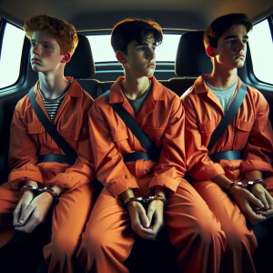 Three Caucasian males, aged 13 to 15,  they have their hands and...