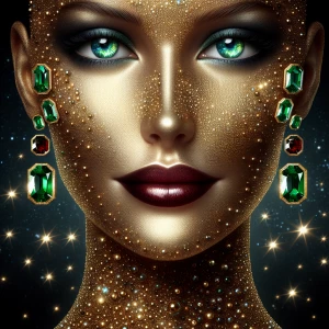 Design a close-up portrait featuring a refined face composed of...