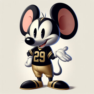 Mickey Mouse wearing a New Orleans Saints football jersey, style...