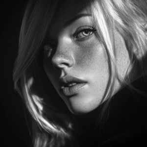 Blonde woman, noir style, ultra-realistic portrait, dramatic sha...