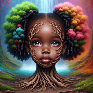 Create a hyper-realistic 3-D oil painting of a tree with a fulle...