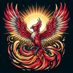 A phoenix bird tattoo style.
With red accented outline and a hin...