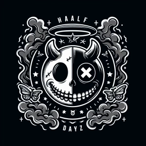 Create a logo for a  brand named "Half Dead Boyz" that features...