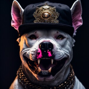 white pitbull face, extremely aggressive, rabid, showing sharp t...