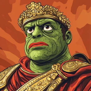 Pepe with pumped-up lips of a bright red color in carton style...