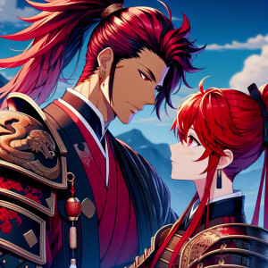 Renji Abarai from the anime “Bleach” kisses Erza Scarlet from th...