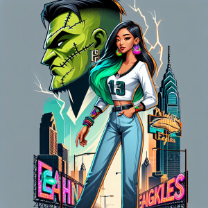 a vibrant and detailed illustration of cartoon character Franken...