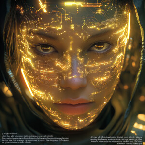 "A hyper-ultra-realistic close-up portrait of a futuristic woman...
