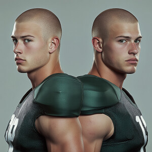 Create an aging progression image of a balding brown haired prem...