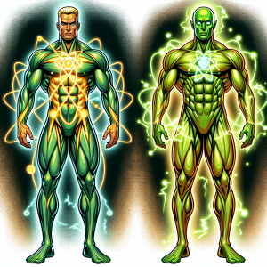 Atomic man and Atomic man in mars bodybuilder bodysuit