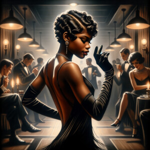 realistic painting of a 1920 s short - haired flapper African-Am...