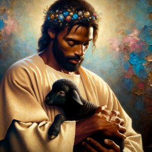 Oil painting of an African-American man resembling Jesus Christ,...