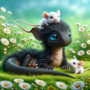 photorealistic sweet beautiful whimsical  black baby dragon with...