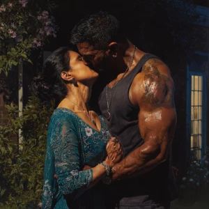 Hyperrealism painting.a muscular sweaty indian man standing in...
