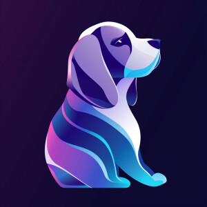 blue and purple gradient logo of dog beagle