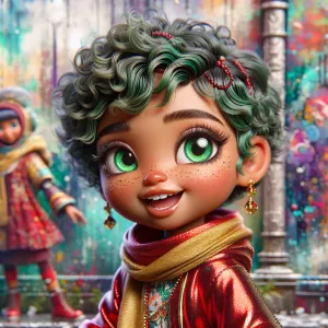 glossy hyper realistic airbrush digital 3d of an adorable 5year...