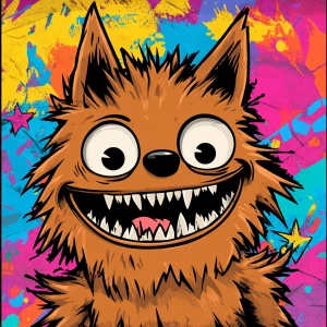Stylized character portrait of a mischievous designer toy creat...
