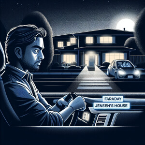 . Faraday drove his mother's car to Jensen's house at 8 p.m.,