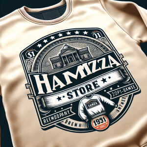 Create a realistic logo with the text "HAMZA STORE" and a pictur...