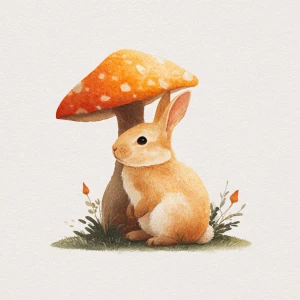 Create a vibrant watercolor illustration of a rabbit sitting und...