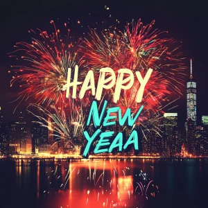 Design a dynamic New Year's Eve firework animation featuring a v...