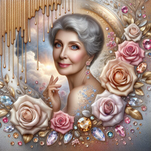 A horizontal portrait of a thinner, smiling curvy 80 year old Ca...