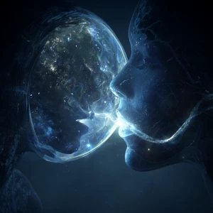 *Orbkiss : *
Cinematic Close-Up — Two spectral figures kiss bene...