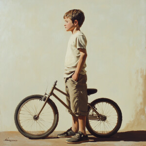 bike standing a boy